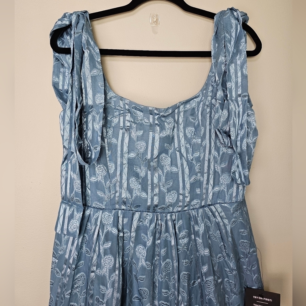 Lulus Picturesque Allure Slate Blue Sleeveless Jacquard Tie-Strap Maxi Dress - Picture 8 of 11